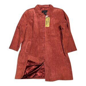 NWT SEQUENCE Genuine Washable Leather Deadstock Red Trench Coat Womens 2X